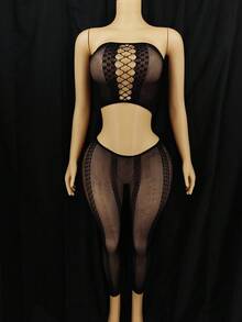 SHEIN 2 件套女士性感内衣套装，黑色抹胸和裤子，适合外出穿着