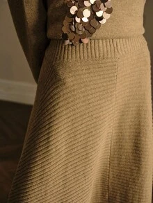 MOTF PREMIUM RIB-KNIT ASYMMETRICAL HEM SWEATER SKIRT