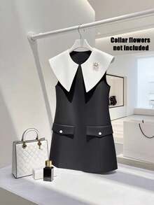 Franclia Sleeveless, Casual Black And White Color-Blocked Little Black Dress Is Suitable For Summer And Autumn Wear. It Can Be Worn As A Summer Dress, Wedding Guest Dress, Women's Autumn Clothing, Or Women's Office Attire.