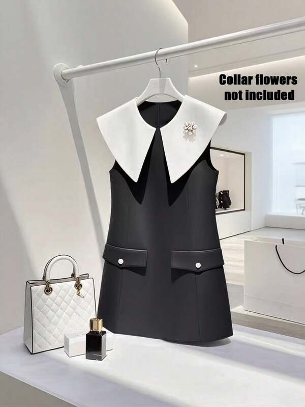 Franclia Women's Sleeveless Casual Black And White Contrast Color Fashion Little Black Dress, Suitable For Summer And Autumn Summer Dress , Wedding Guest Dress Women ,Fall Clothes For Women , Office Outfits For WomenRoupa Para A Universidade