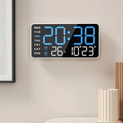 Teckwe Large Digital Wall Clock With Temperature, Calendar, Alarm And Night Light, Big LED Display, RGB Color, Clock For Wall, Room Decor, Home Bedroom Decor Gifts