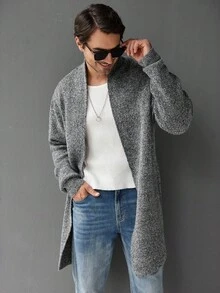 Manfinity Homme Cárdigan casual de manga larga para hombre, versátil para el otoño - Gris - Ver 5