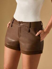 Briarwyn Shorts femme mode couleur unie taille basse, shorts  marron, shorts  femme, shorts marron femme, style Old Money - Tabac - Voir 3