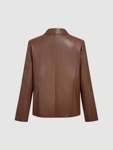 SHEIN MOD Chaqueta casual de mujer de un solo pecho con cuello de solapa, manga larga y unicolor de piel sintética (PU), blazer marrón para mujer, blazers de mujer, casual, cómodo, para ir y venir, estética de dinero antiguo, ideal para atuendo escolar y ropa de oficina, de vuelta a la escuela, otoño, ropa de trabajo para mujer