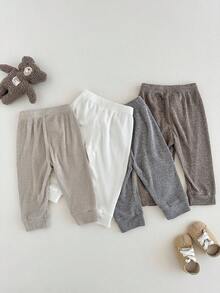 SHEIN 4 件套男婴/中性笑脸设计裤子，舒适可爱，适合户外玩耍或日常穿着，四季皆宜