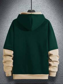 Manfinity Homme 男士宽松版型标语印花口袋抽绳二合一连帽衫，街头风，秋季款，长袖上衣 - 彩色 - 查看 2