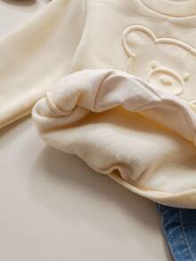 2件套男婴小熊压花加厚抓绒卫衣裤套装，杏色 - 彩色 - 查看 4