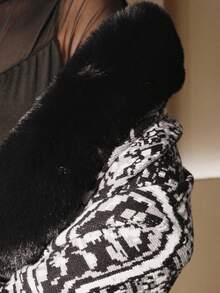 Anewsta Plus Size Women's Autumn/Winter Faux Fur Knit Black & White Formal Dress, Suitable For Wedding Guest, Cocktail Party, Elegant, Chic - Black and White - View 5