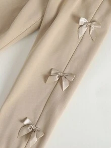 SHEIN Tween 女童宽松休闲简约舒适圆领拼接撞色连帽衫和慢跑裤套装 - 卡其色 - 查看 9