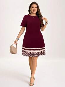 SHEIN LUNE Große Größen Sommer Lässig Gestreiftes & Geometrisches Muster Kleid