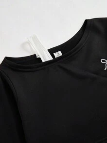 Sparklyn 2 件套青少年女孩 T 恤和喇叭裤套装，秋冬，黑色撞色牛奶丝吊带连帽衫和刺绣蝴蝶装饰长裤，舒适合身，运动风格，适合日常、街头、校园、家庭搭配、姐妹装