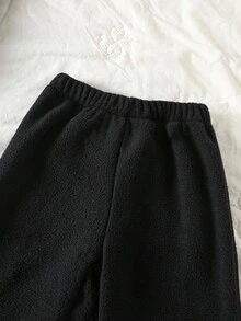 Genkimix Kids 2 件套小男孩宽松毛茸茸夹克 + 宽松运动裤黑色对比套装 - 黑色 - 查看 4