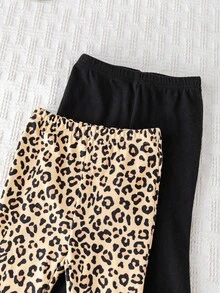Cozy Pixies 2pcs Baby Girl Leopard Print Knit Soft Elastic Waist Flared Pants Set Fall Winter - Multicolor - View 4