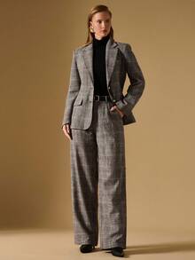 Briarwyn 女士时尚格子通勤西装外套 - 卡其色 - 查看 3