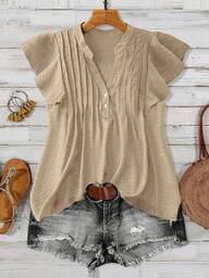 Linhara Camisa casual de vacaciones con decoración de botones para mujer talla grande