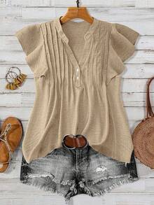 SHEIN LUNE CURVE Áo thun ngày lễ thường ngày cỡ lớn dành cho nữ có nút trang trí - Màu be - Xem 1