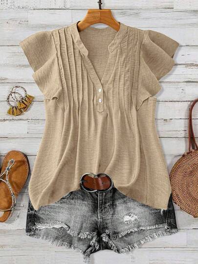 Linhara Camisa casual de vacaciones con decoración de botones para mujer talla grande