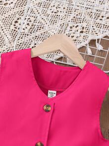 中學生女生荷葉邊裙子優雅2件式上衣套裝 - 玫紅色 - 查看 7