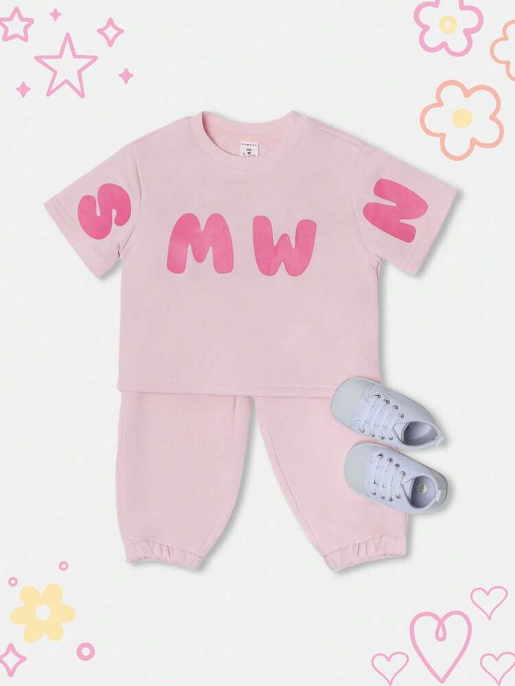 Letter Print T-Shirt With Matching Jogger Pants