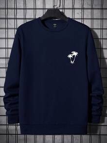 RueChic Cotton Men Graphic Pattern Regular Crewneck Sweatshirt - Navy Blue - View 2