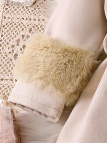 Genkimix Kids Girls (Small) Wool Blend Coat With Faux Fur Collar, Knit Stand Collar Top And Skirt 3 PiecesWinter Outfit, Elegant And Fashionable For Snowy Days Girls Winter Clothes Girls Skirt Set Faux Fur Collar Coat Toddler Girl Outfits Girls Fall Outfits - Apricot - View 4