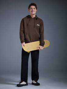 DRIFTMERE 男士印花抽绳连帽卫衣，春夏运动上衣 - 棕色 - 查看 4