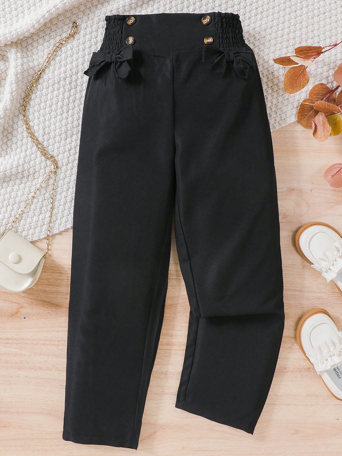 SHEIN بنطلون كاجوال بخصر عالي وتصميم فيونكة مطوية...