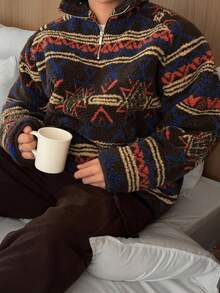 DAZY Men's Patterned Fleece Half-Zip Pullover Sweatshirt, Autumn