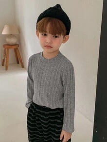 DAZY Kids Fall Clothes Young Boys Basic Turtleneck Long Sleeve T-Shirt, Casual Loose Fit Ribbed Texture, Japanese/Nature Style, Autumn - Grey - View 7