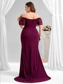 Coutiva Plus Size Formal Evening Gown (Heavily Embellished) - Red Violet - View 2
