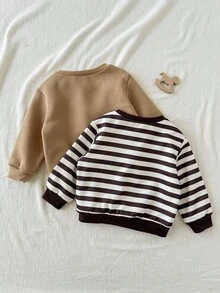 Loomiva 秋冬款两件套女婴卡通熊图案针织柔软圆领长袖套头衫套装 - 卡其色 - 查看 2