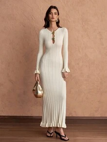 Chiquease 新款性感镂空修身优雅毛衣裙欧美风秋季 - 白色 - 查看 5