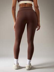 MISSGUIDED Mallas deportivas de cintura alta para mujer, sin costuras, para entrenamiento, yoga, running y gimnasio, con detalles reflectantes - Café integral - Ver 2