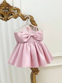 SHEIN Babygirl 优雅可爱粉色蝴蝶结短袖连衣裙 - 粉色 - 查看 2