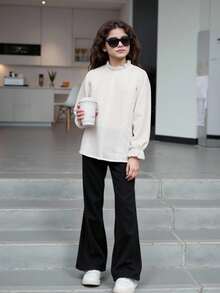 SHEIN 青少女蕾絲插入荷葉邊袖口荷葉邊修飾襯衫 - 白色 - 查看 5