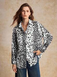 House of One Collared Button-Up Transparent Chiffon Blouse Women Casual Spring Autumn