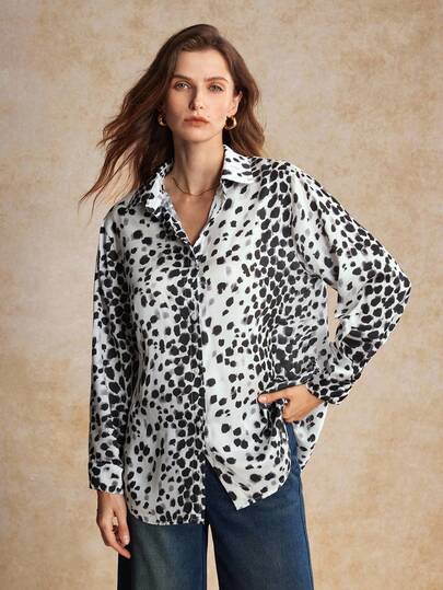 House of One Collared Button-Up Transparent Chiffon Blouse Women Casual Spring Autumn