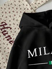 SHEIN MILANO, Tween Girls' Casual Long Sleeve Hooded Thick Sweatshirt, Suitable For Autumn/Winter - Black - View 5