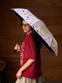 HARRY POTTER X SHEIN 1 pieza Paraguas con estampado de dibujos animados, protección UV, adecuado para la escuela, el trabajo, al aire libre y uso diario, diseñado para estudiantes universitarios, estudiantes de secundaria y mujeres, mágico - Rosa - Ver 3