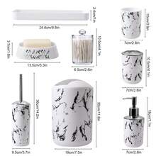 5PCS/9PCS Marble Pattern Bathroom Accessories Set, Including Toothbrush Holder, Soap Dispenser, Soap Dish, Tumbler, Refillable Bottles, Trash Can And Toilet Brush Home Bathroom Decor Fall Decor Back To School