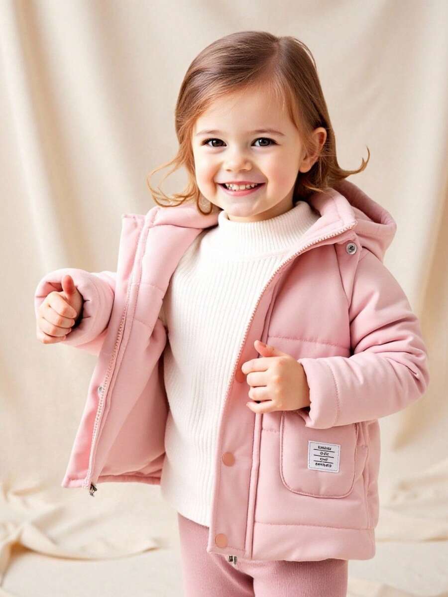 SHEIN Playful Pals Baby Girl Autumn&Winter Coat Casual Style Long Sleeve Warmer Jacket Baby Girl Jacket Winter Fall - Pink - View 1
