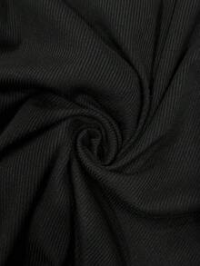 Elaquor 大码纯色V领纽扣休闲长袖T恤 - 黑色 - 查看 7