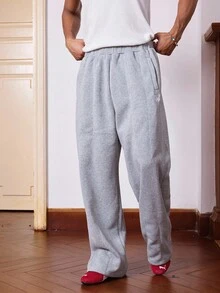 SWAVVY 男士蝴蝶刺绣灰色拼布休闲针织长裤 - 淺灰色 - 查看 3