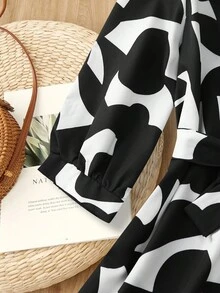 Rusticease Vestido corto casual de vacaciones con estampado total y cuello con muesca para mujeres - Multicolor - Ver 3