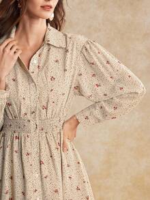 House of One Floral Print Loose Fit Woven Button Up Midi Dress Women Autumn Elegant Casual Wear