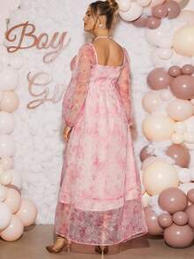 Loomaby Elegant Floral Print Mesh Dress For Pregnant Women, Party Wear Maternity Dress For Baby Shower Pink Floral Maternity Dress Babyshower Dress Pregnancy Photoshoot Dress Maternity Baby Shower Outfit  Dress Gender Reveal Dress Maternity Dress Baby Shower Dress Babyshower Dress Maternity Pink Floral Women Dress Baby Shower Guest Outfit Pregnancy Dress For Photoshoot