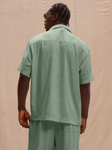 Musero Short Sleeve Button Up Oversized Pocket Shirt Oversized Graphic T-Shirt Spring, Summer, Holiday - Green - View 3