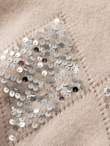 SHEIN Franclia Frauen Lässig Pailletten Patchwork Langarm Pullover Pullover, Herbst, Drop-Shoulder - Aprikosenfarben - Übersicht 8