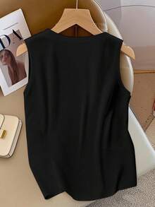 Franclia Damen einfaches Rundhals-Muschelsaum Lässig Loose Tank Top