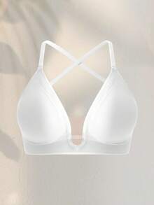 SHEIN 1件装休闲简约纯色深V领细肩带露背女士文胸 - 白色 - 查看 8